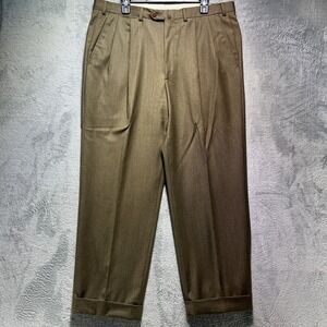 Canali Mens Pleated Cuffed Dress Pants 36R Olive Brown Wool Italy Made Old Money